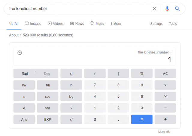 google tricks the loneliest number