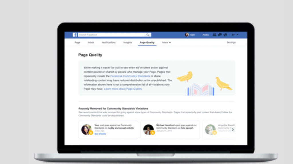 Facebook Page Quality tab
