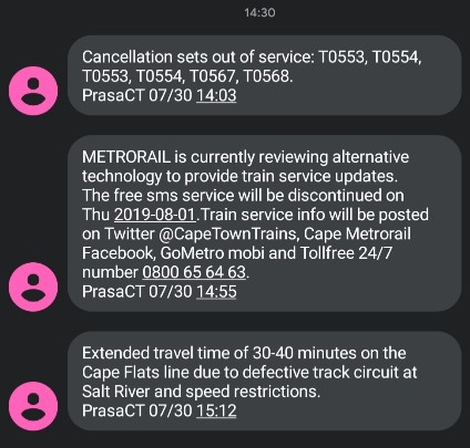 metrorail sms updates