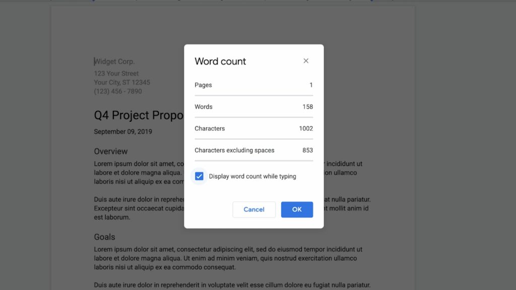 Google Docs Word Count