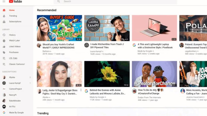 youtube home page ui changes
