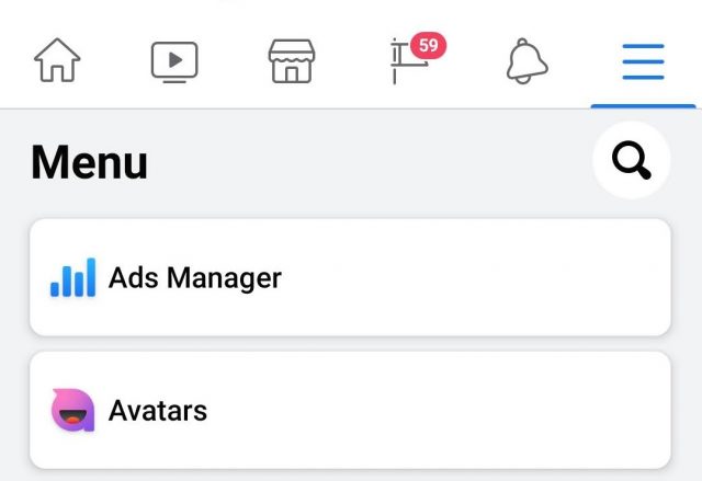 facebook avatars menu