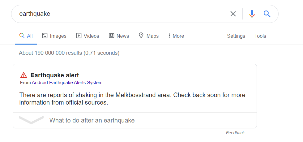 earthquake alert google