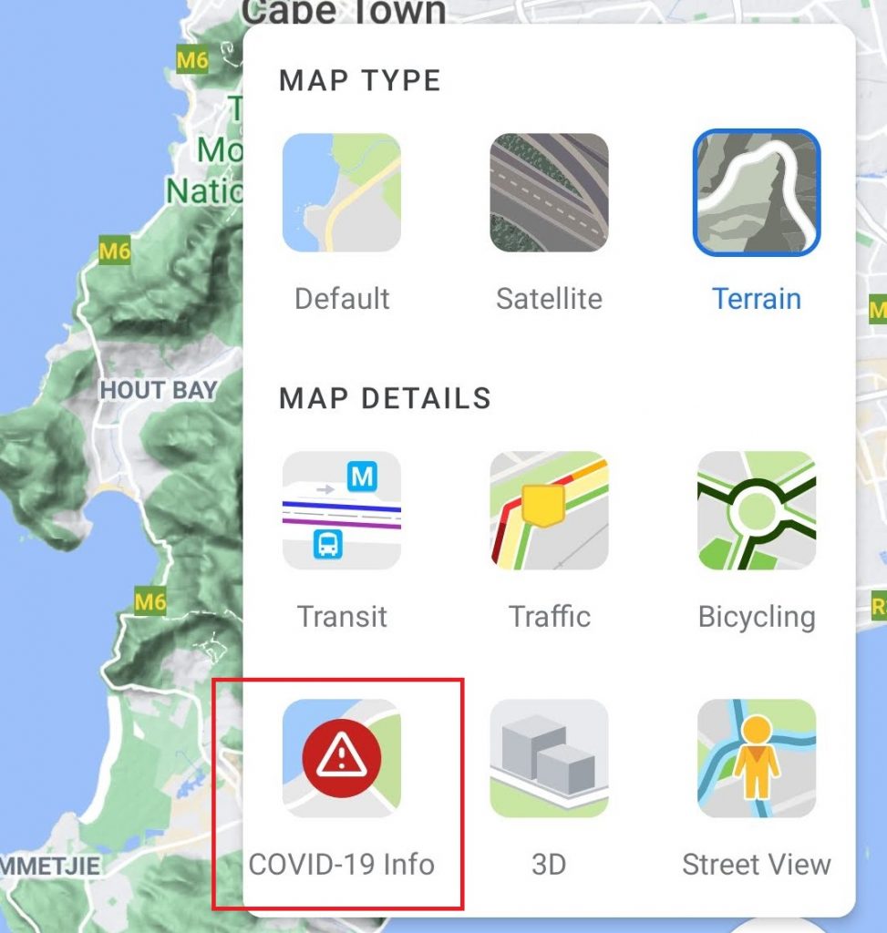 google maps switch to covid 19 view