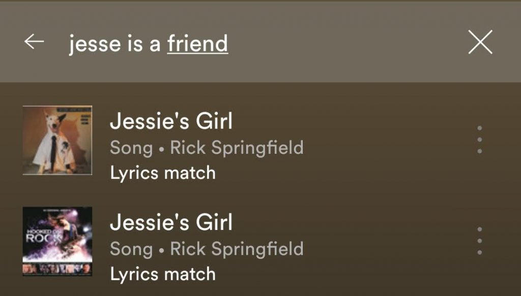 spotify lyrics search song rick springfield example