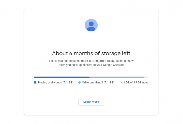google photos personal estimate storage