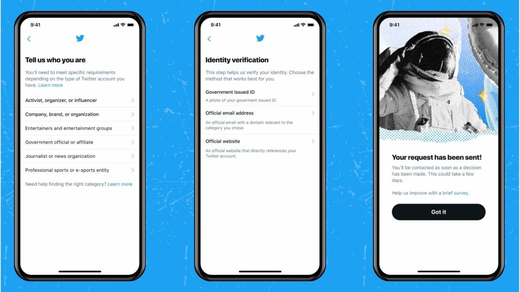 Twitter blue tick verification application process endorsements