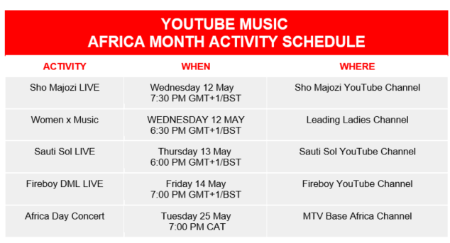 youtube africa month schedule
