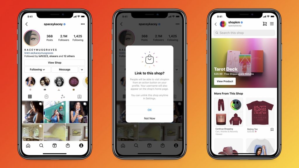 Instagram shops creators profile link features products