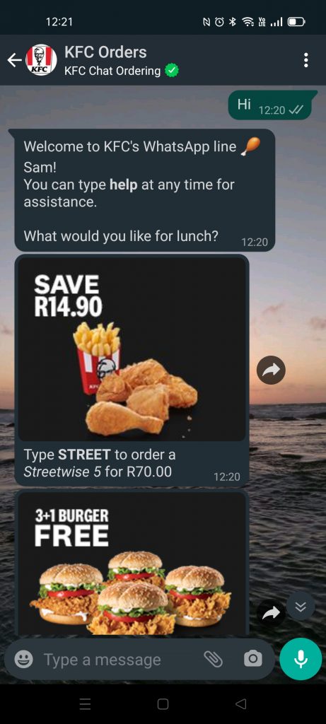 KFC WhatsApp chat orders