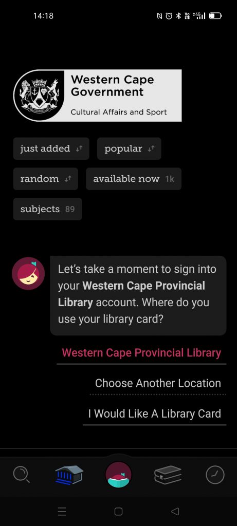 Western Cape library service Libby e-books audiobooks