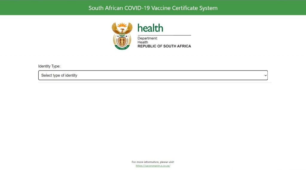 COVID-19 vaccination certificate system website vaccine South Africa