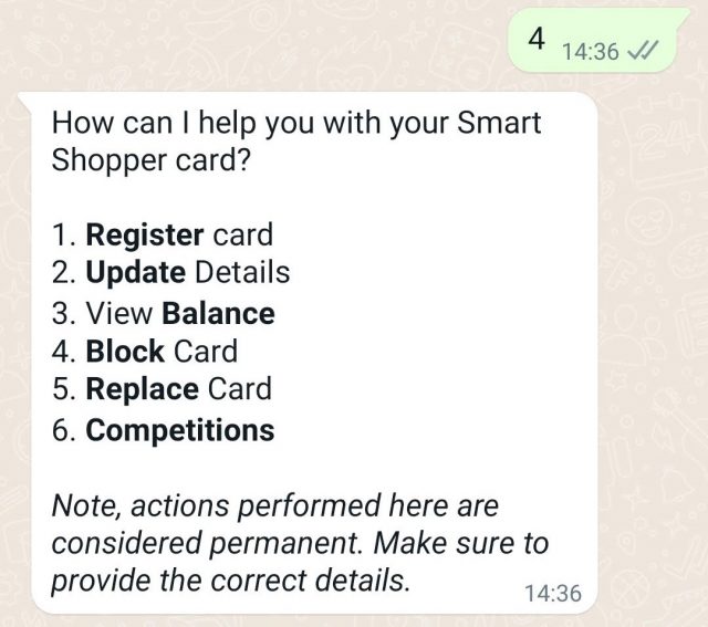 pick n pay smart shopper whatsapp