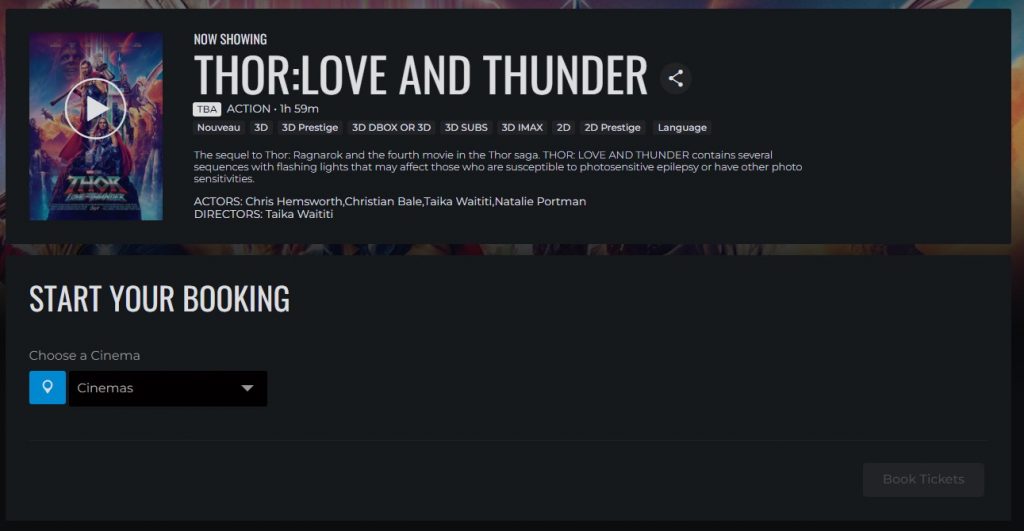 booking tickets thor love and thunder ster kinekor